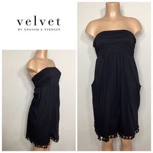 New. VELVET by Graham & Spencer black strapless dress.